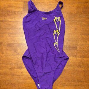 Purple one piece speedo with star design